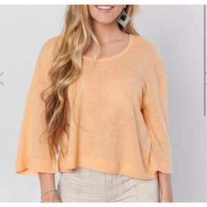 Free People $58 Fresh Start Oversized Linen Blend Top Orange XS NEW